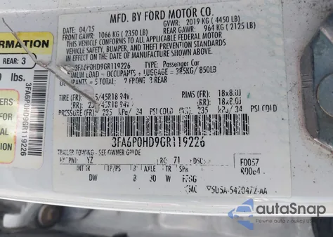 2016 Ford Fusion Se z USA, uszkodzony, nr VIN 3FA6P0HD9GR119226